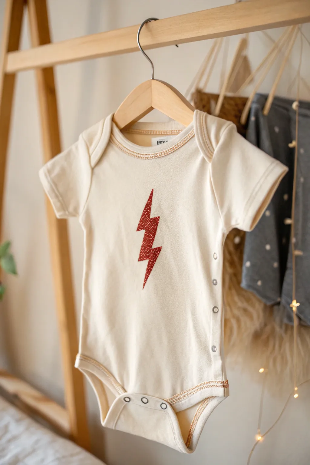 Elevate your little one's style with a chic and simple lightning bolt onesie—perfect for the modern, minimalist baby wardrobe.