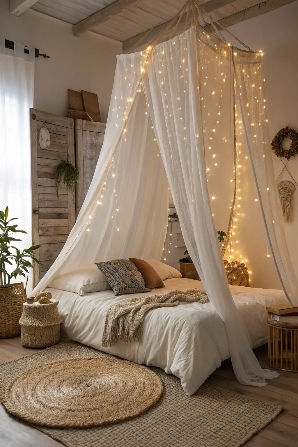 Transform your bedroom into a dreamy sanctuary with enchanting string lights. ✨ #DIYMagic #CozyNights
