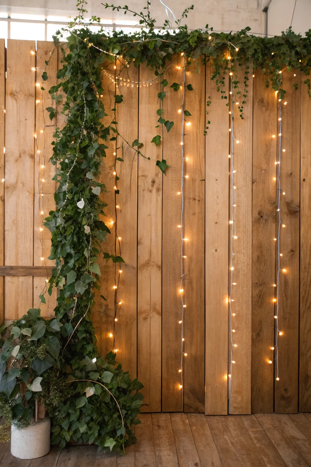 Embrace rustic charm with a stunning wooden panel backdrop, perfect for a cozy bridal shower setting!