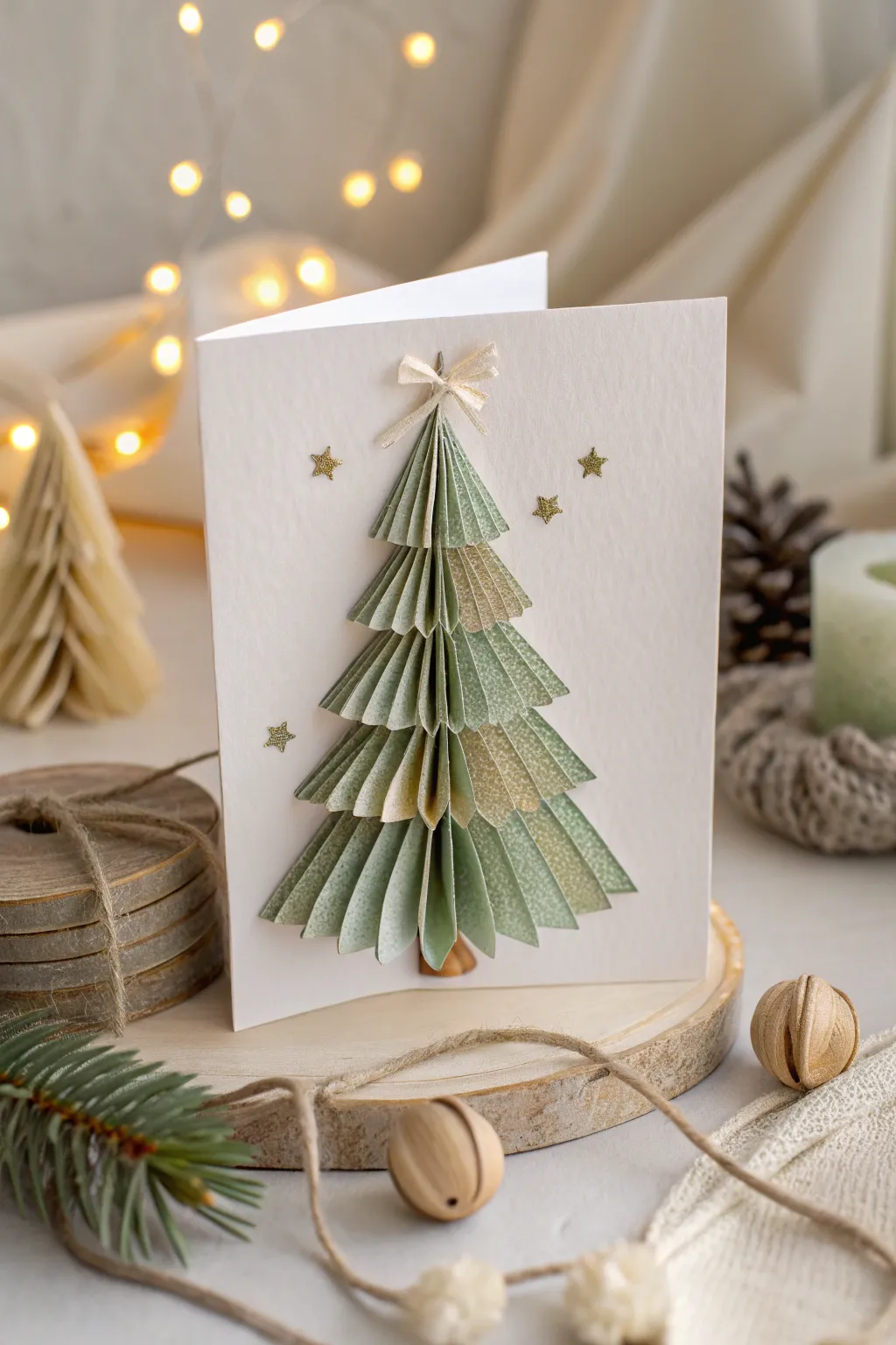 Crafting holiday magic: A beautifully simple 3D paper tree card that combines Scandinavian minimalism with Boho charm.