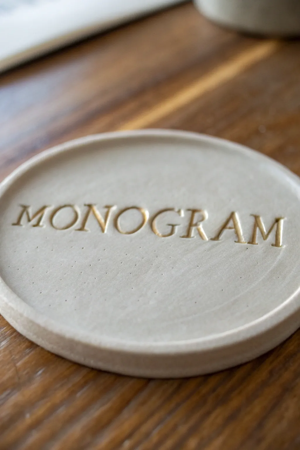 Elevate your table setting with personalized monogrammed clay coasters—where minimalist design meets boho elegance.