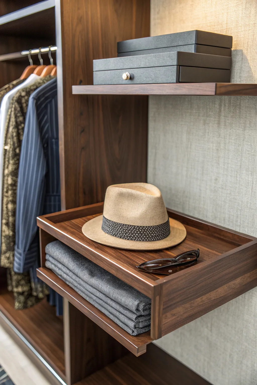 Elevate your closet game with stylish floating shelves for your favorite accessories.