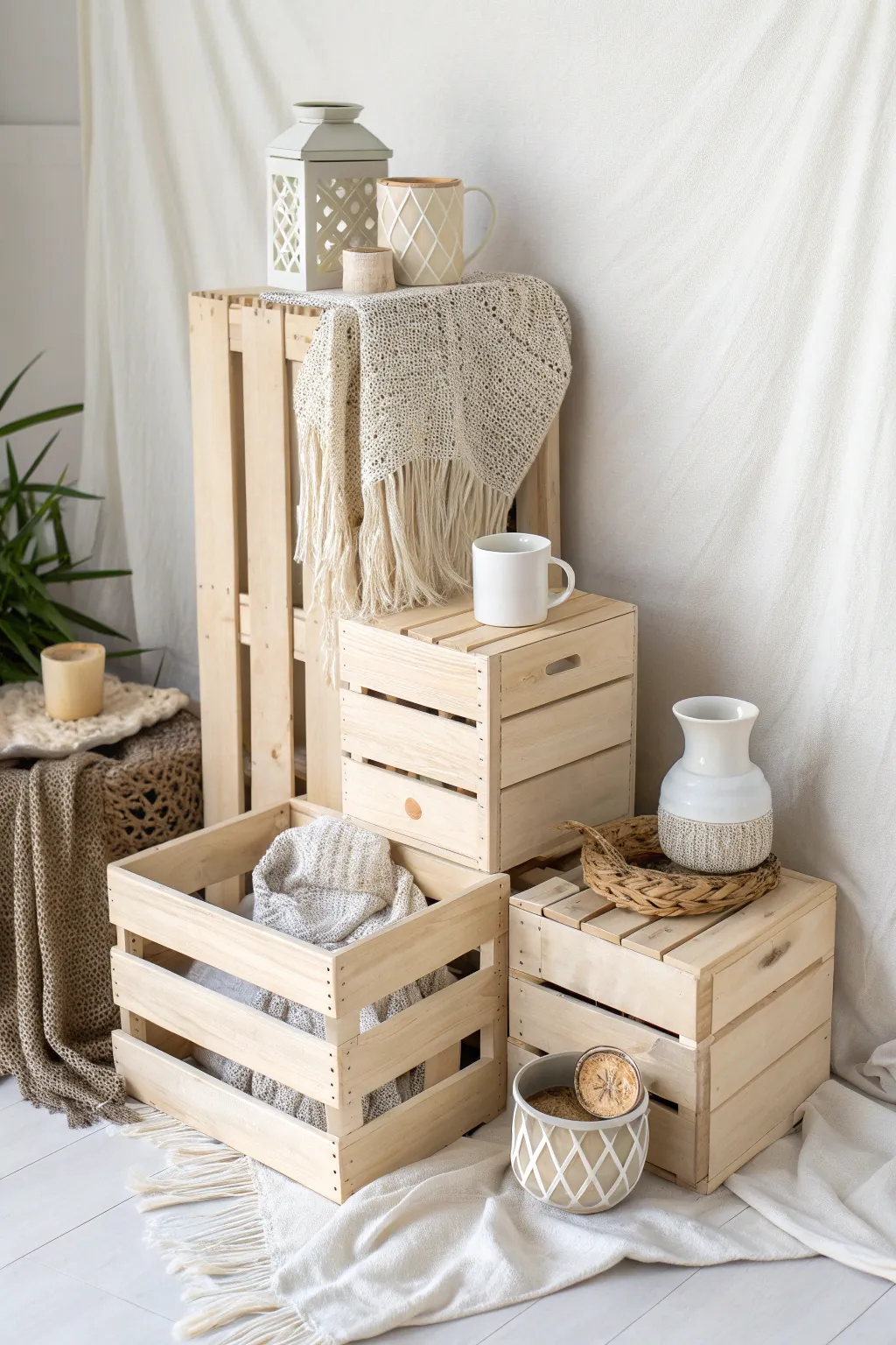 Embrace modular elegance with versatile crate stacking for your next craft show display.