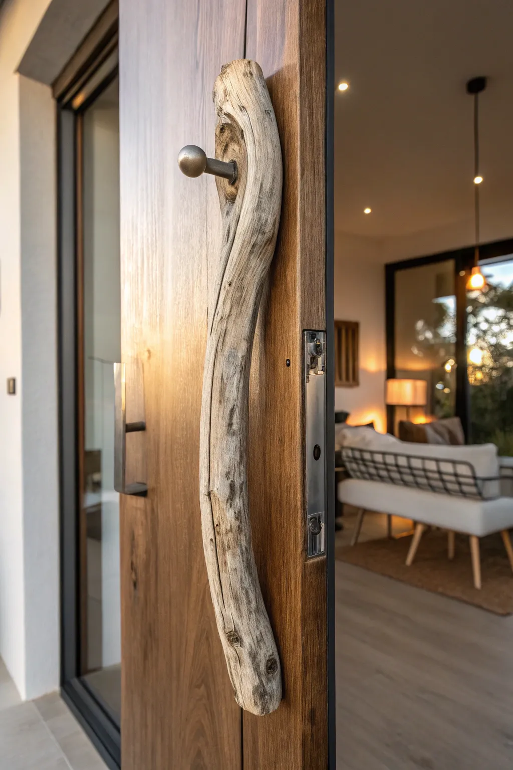 Embrace the rustic charm of the coast with this handcrafted driftwood door handle.