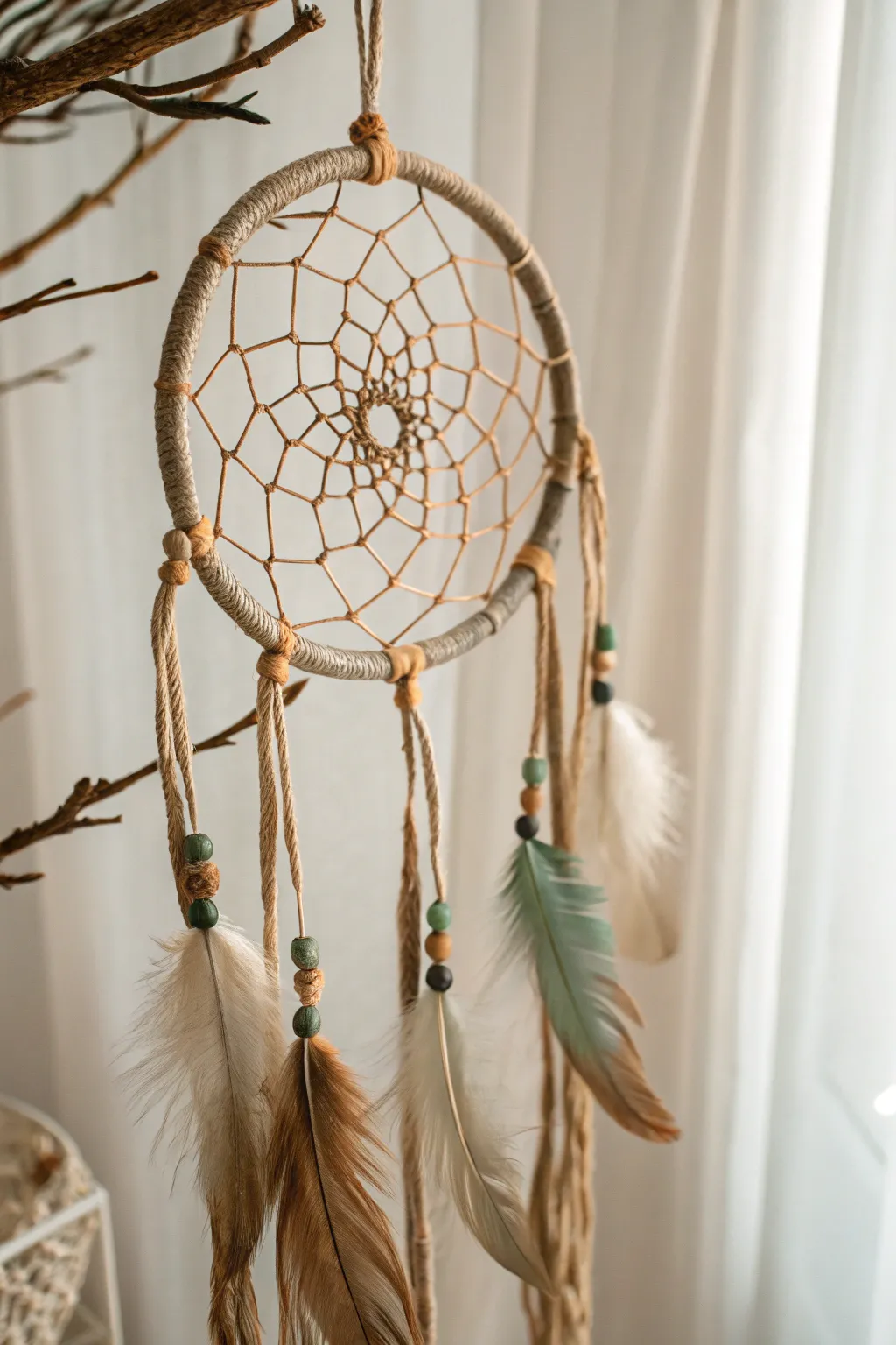 Embrace nature with this elegant DIY dream catcher, where simplicity meets artful craftsmanship.