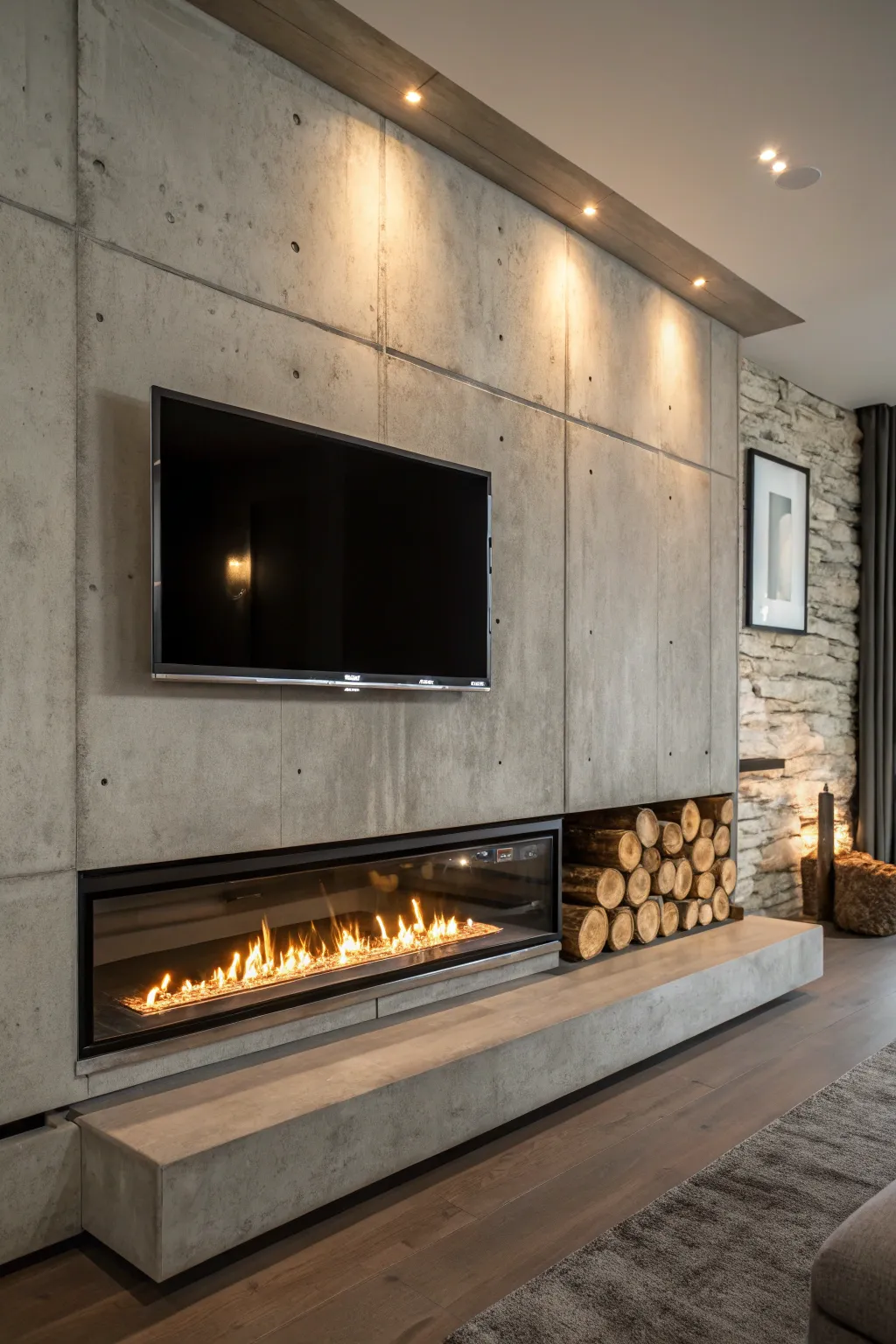 Elevate your space with a sleek wall-mounted fireplace that merges modernity and warmth.