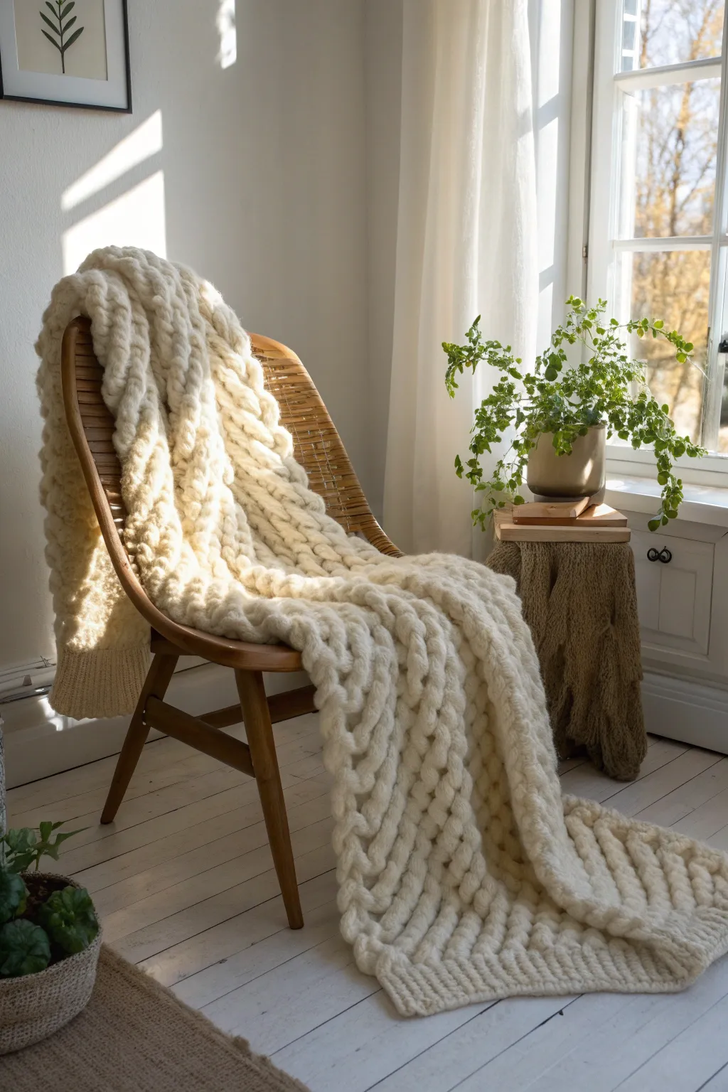 Wrap Grandma in warmth and love with a handmade chunky knit blanket. Perfect for cozy evenings!