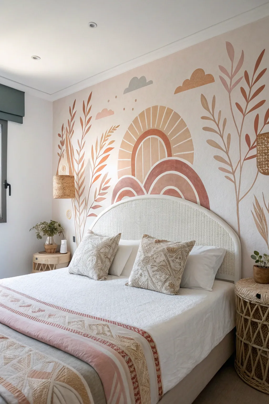 Transform your bedroom wall into a painted masterpiece that blends Scandinavian minimalism with boho charm.