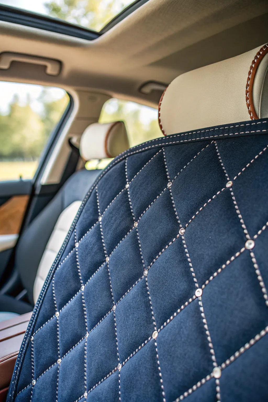 Elevate your car's interior with the plush comfort of a handcrafted quilted headliner.