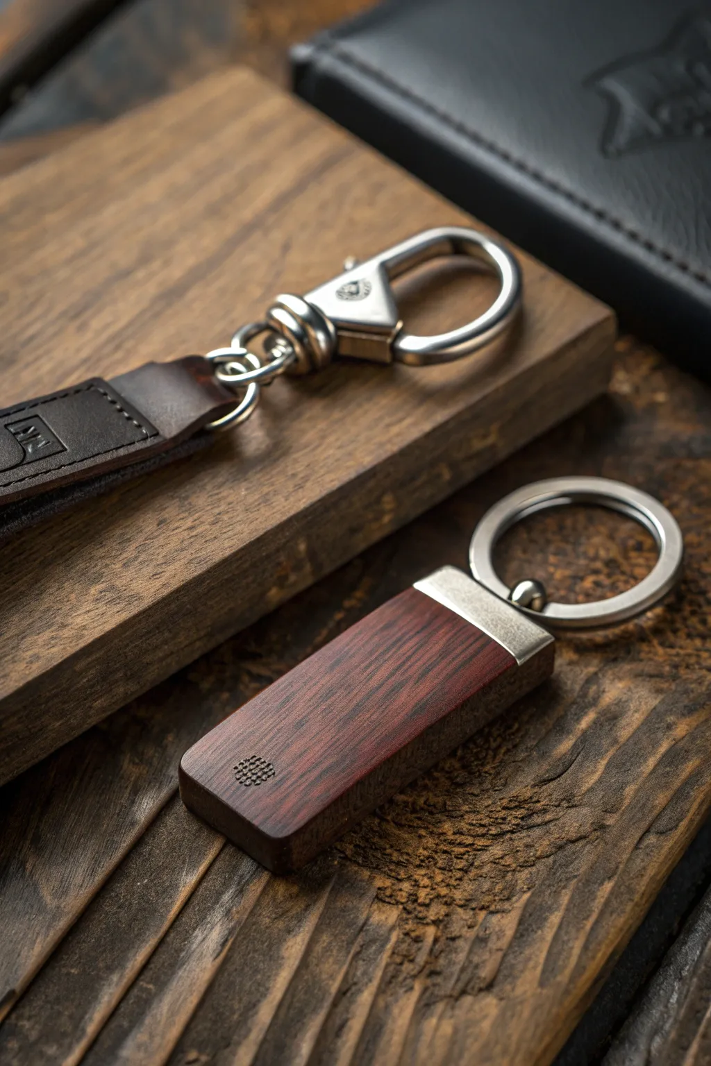 Elevate your everyday carry with this sleek metal and wood keychain—where style meets craftsmanship.