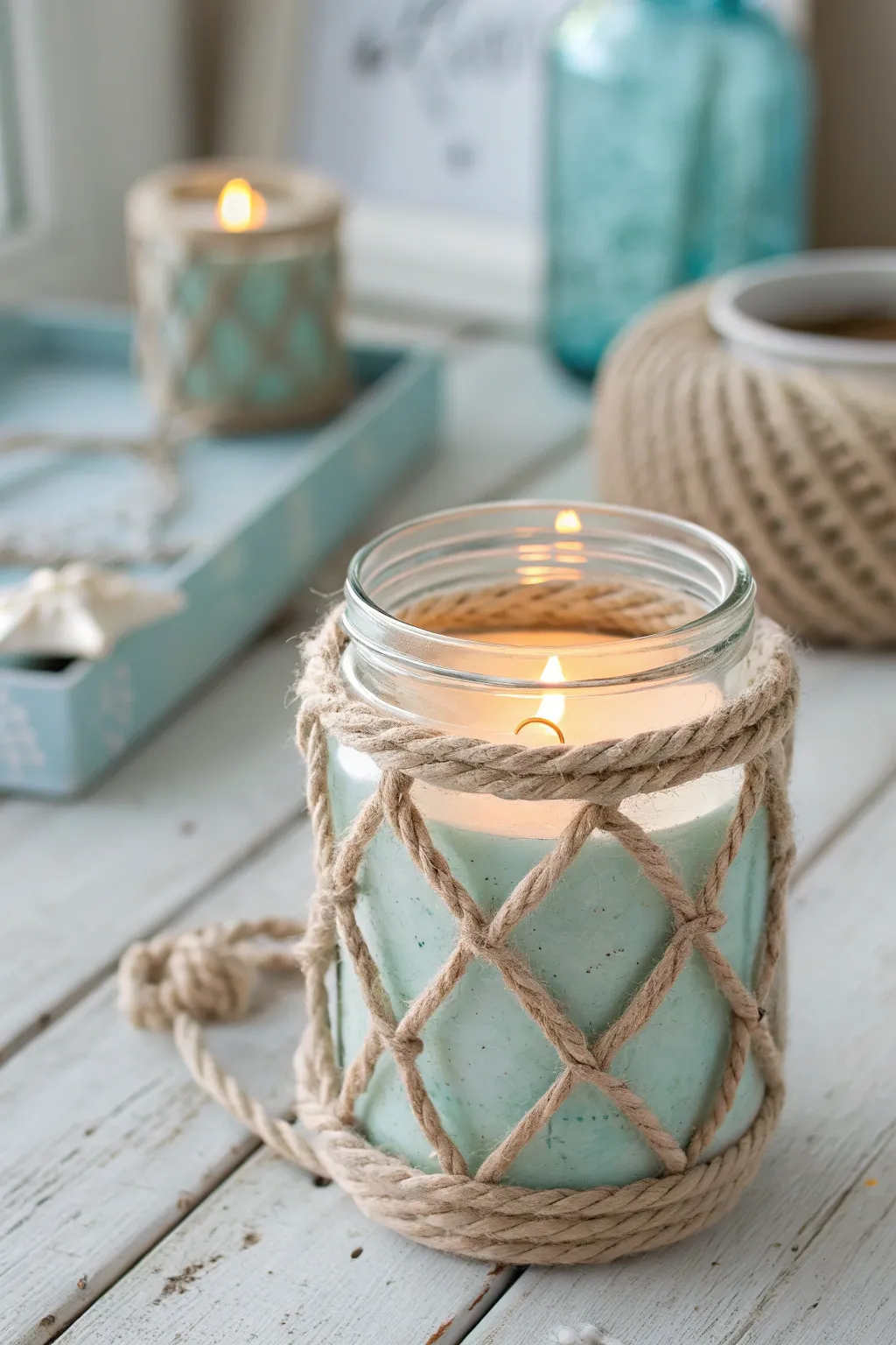 Bring the serene beauty of the lake indoors with this DIY nautical rope candle holder.