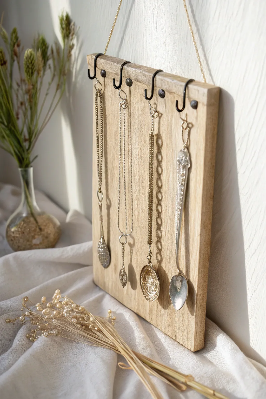 Elevate your jewelry display with this charming vintage spoon necklace holder, where simplicity meets nostalgia.