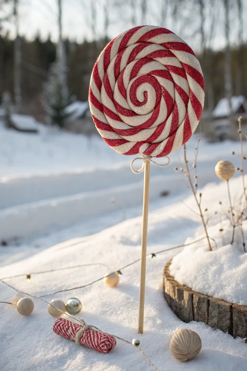 Transform your yard into a whimsical winter wonderland with charming DIY giant lollipops. Perfect for adding a playful touch to your outdoor Christmas decor!