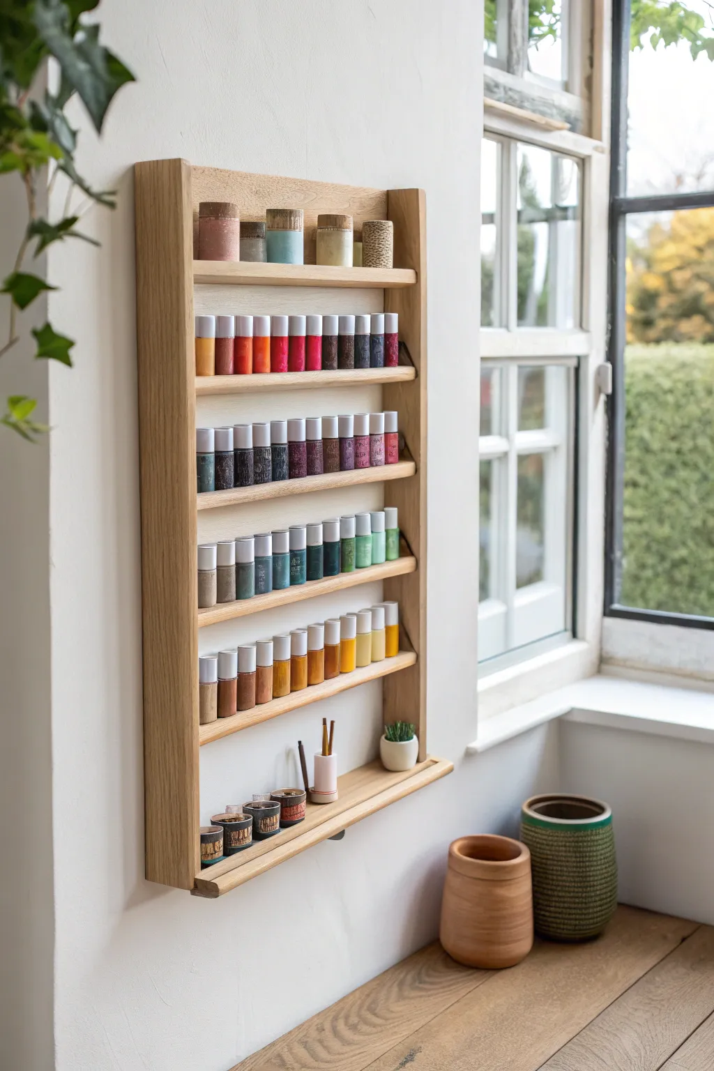 Elevate your studio with a beautifully crafted, minimalist paint tube shelf—where organization meets art.