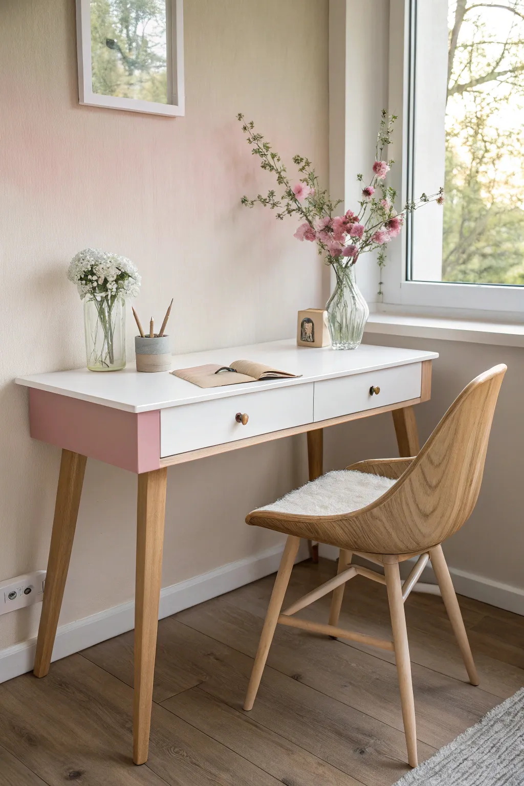 Embrace the beauty of simplicity with an ombre-painted desk that adds a subtle pop of color to your minimalist space.