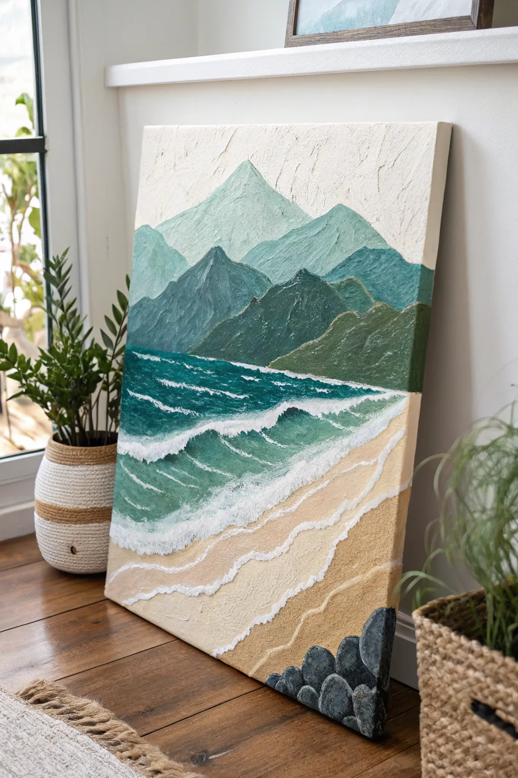 Embrace the tranquility of nature with textured canvas art that brings the outdoors in. #DIYArt #ScandinavianStyle #BohoChic