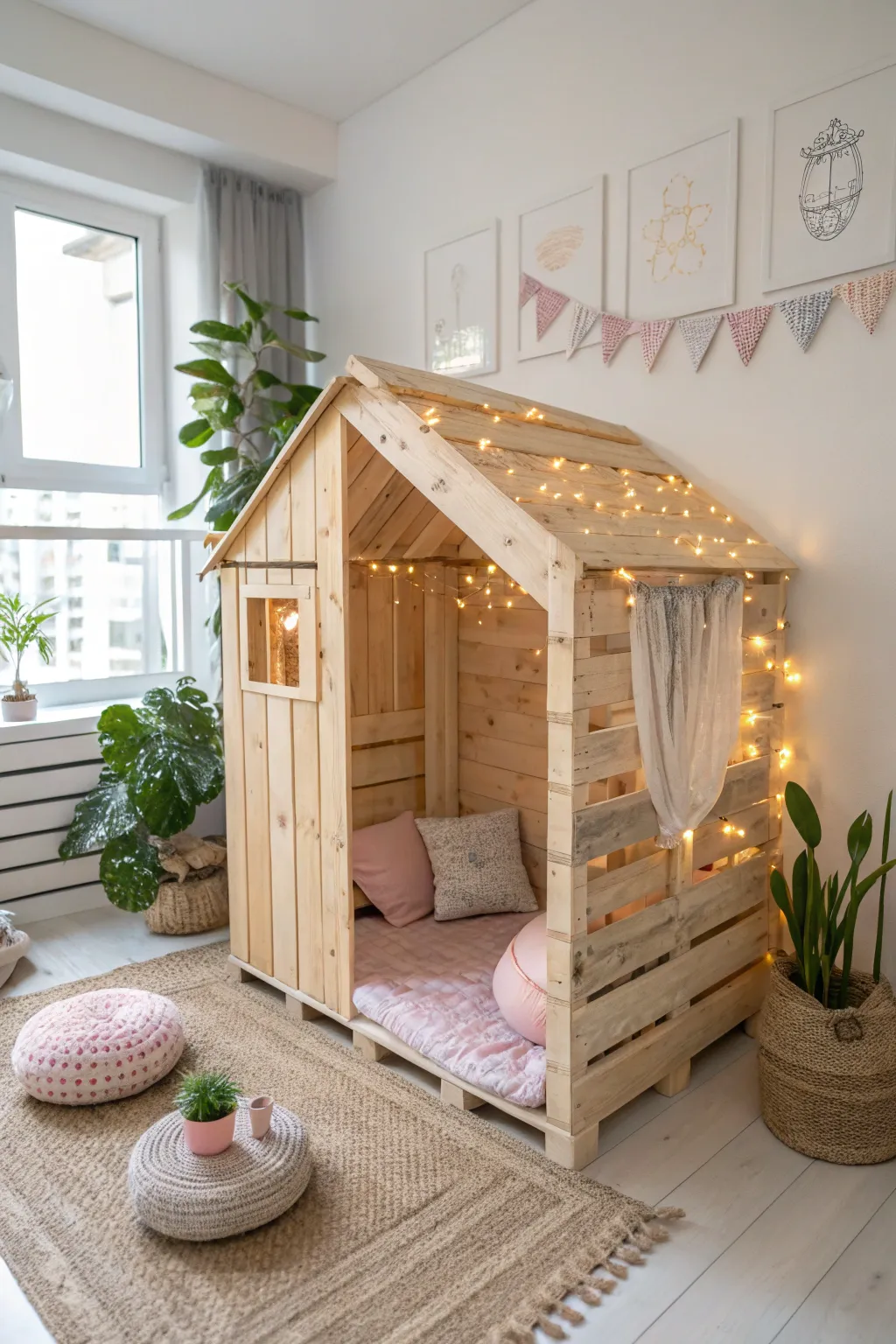 A dreamy pallet playhouse: where imagination meets craftsmanship. 🌿✨ #DIYKidsRoom #ScandiBoho