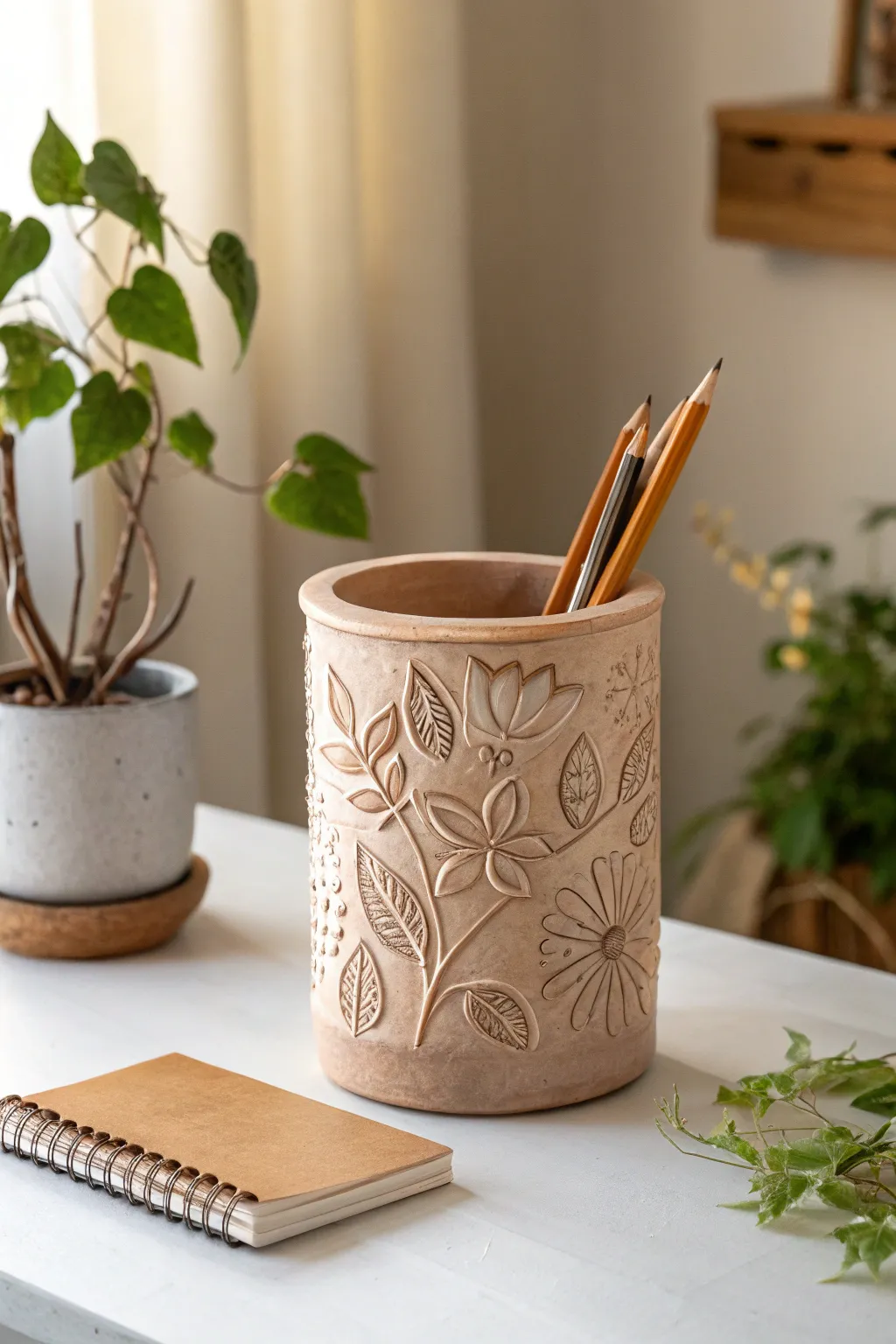 Bring a touch of nature to your workspace with this charming clay pencil holder, where simplicity meets artisan elegance.