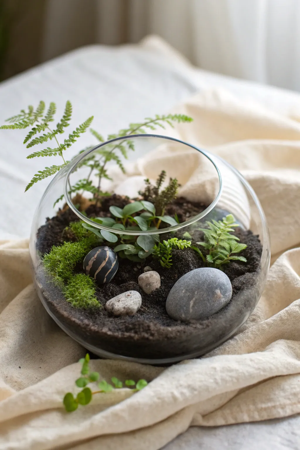 Discover the charm of miniature worlds with this exquisitely crafted terrarium, a perfect blend of simplicity and natural beauty.