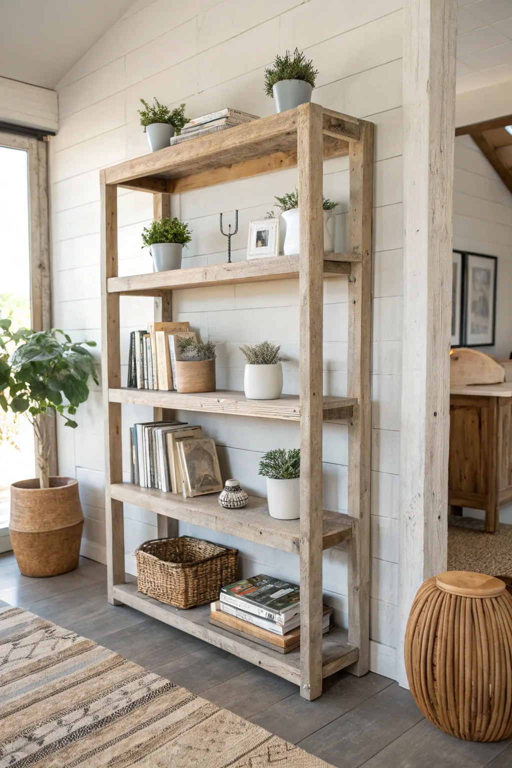 Embrace the beauty of open shelving with this rustic DIY bookshelf idea—perfect for showcasing your favorite books and treasures.