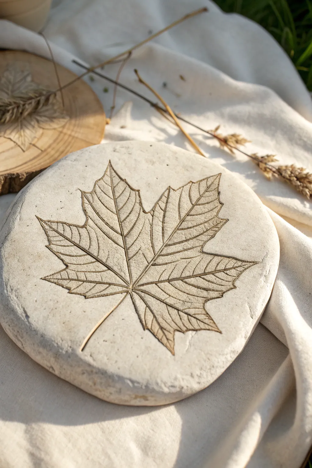 Capture nature's elegance with whimsical leaf imprints on your DIY stepping stones.