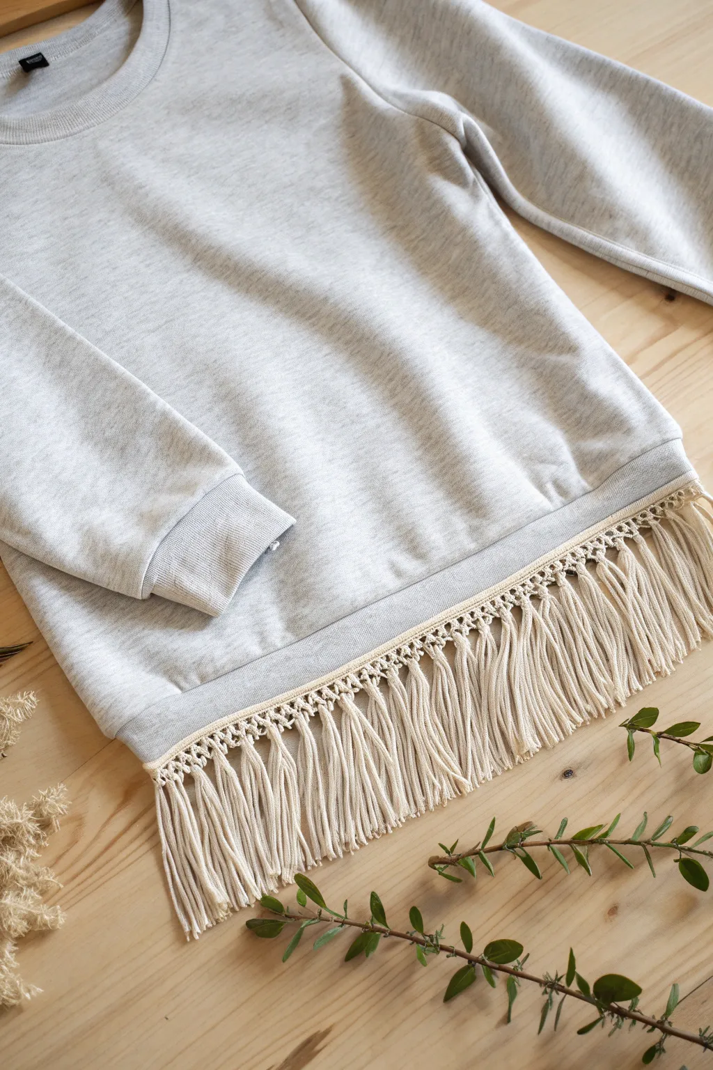 Embrace boho vibes with a DIY fringe sweatshirt, perfect for your weekend style.