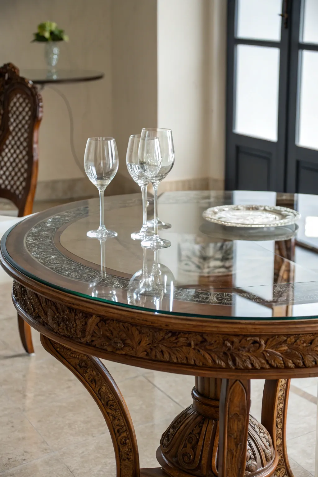 Elevate your dining experience with a chic glass overlay, merging protection and style in one seamless piece.