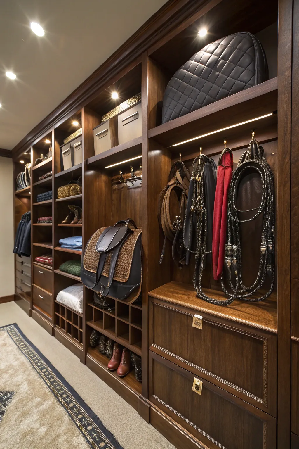 Maximize your tack room's potential with stylish vertical storage solutions.