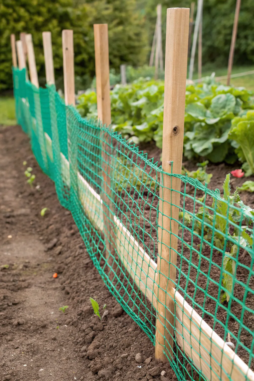 Elevate your garden's defense with handcrafted style: DIY plastic netting fence perfection.