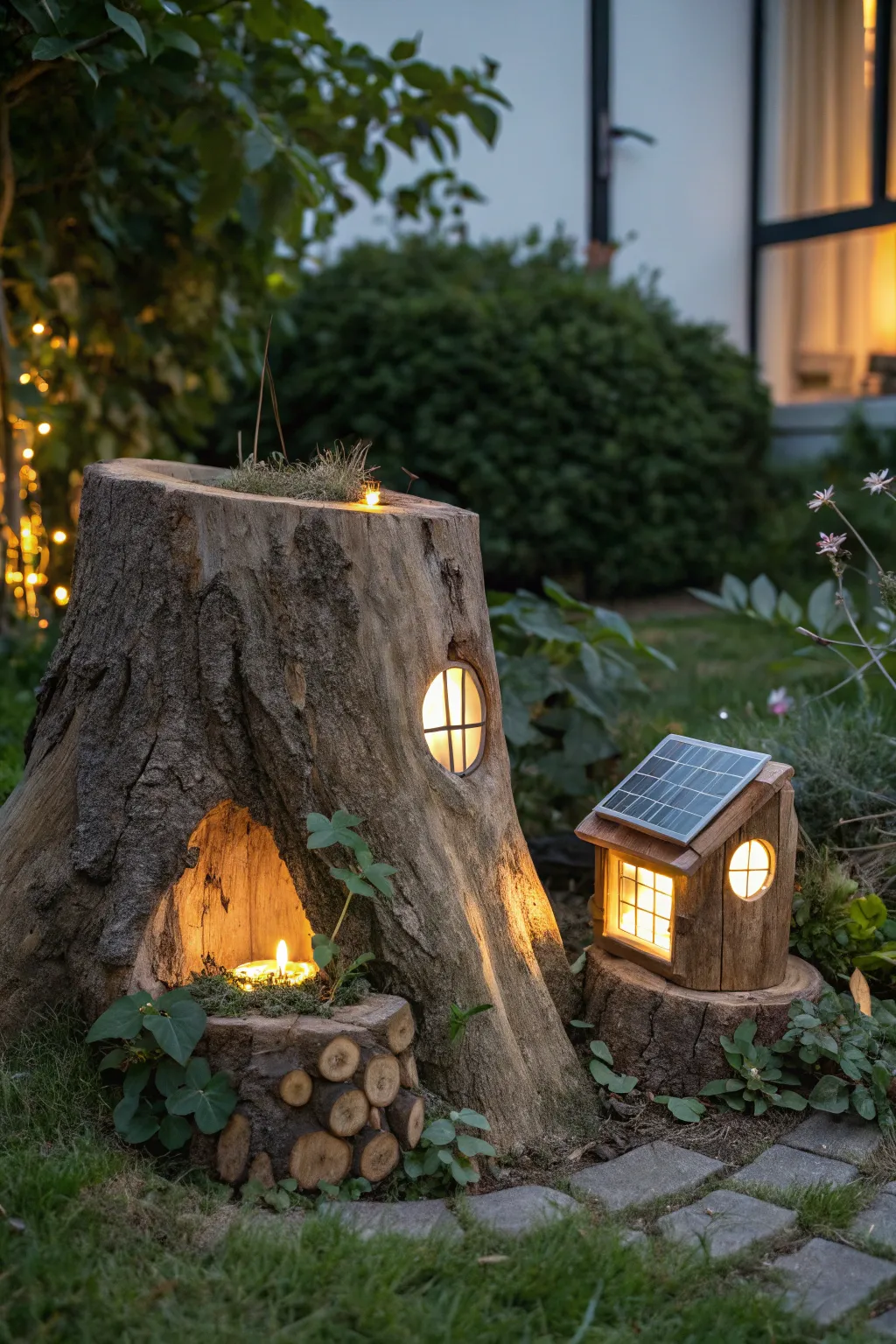 Illuminate your outdoor space with eco-friendly elegance using solar-powered stump lights.