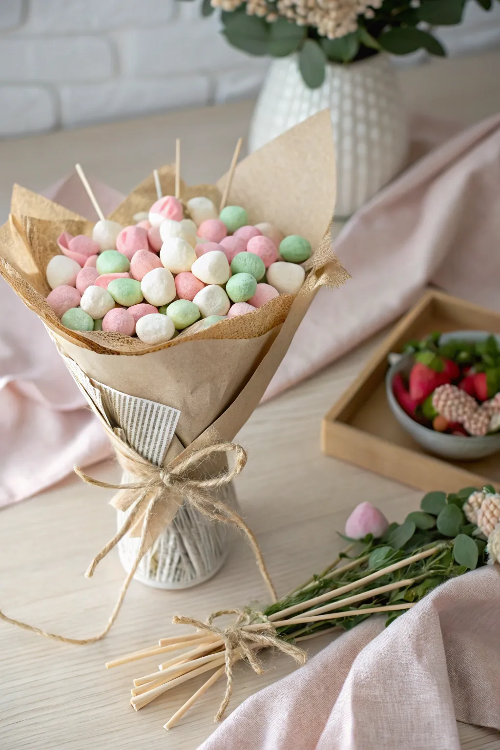 Transform simple treats into a stunning candy bouquet for a sweet Valentine's surprise!