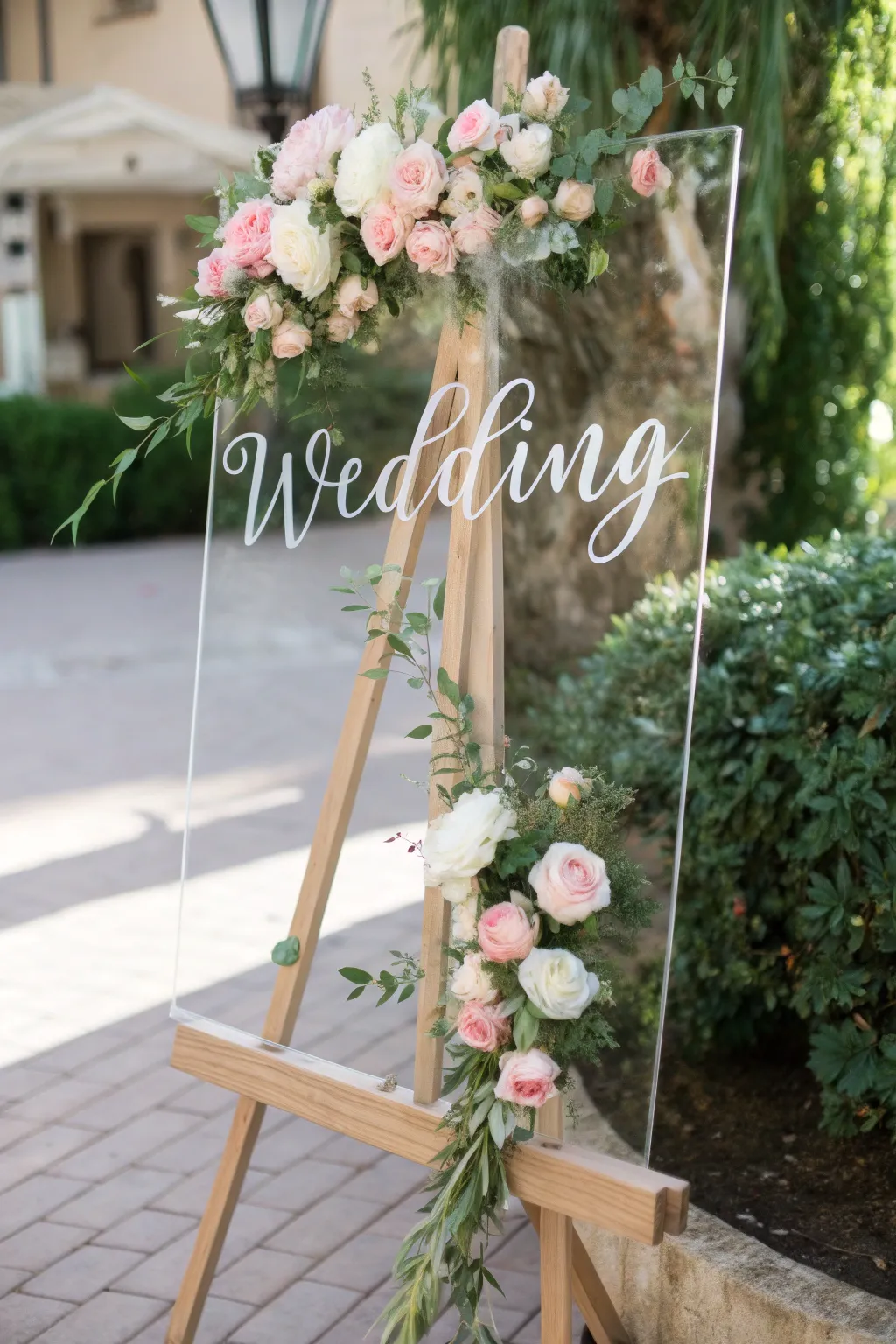 Elevate your wedding decor with stunning acrylic signs that blend modern elegance and natural beauty.