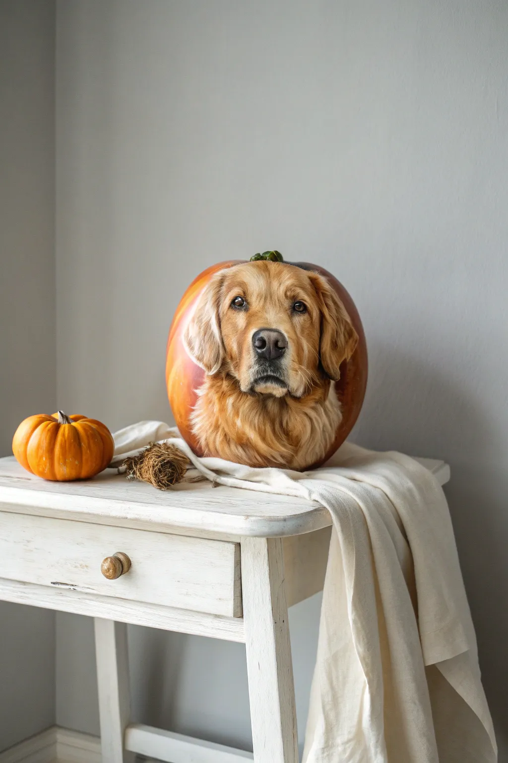 Capture the essence of your furry friend with a realistic dog portrait on a pumpkin—where simplicity meets artistry.