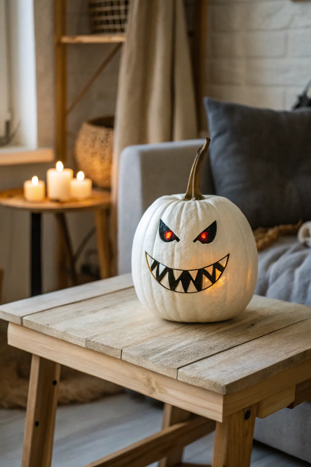 Unveil the night with a glow-in-the-dark Dracula pumpkin, where simplicity meets spooky elegance.