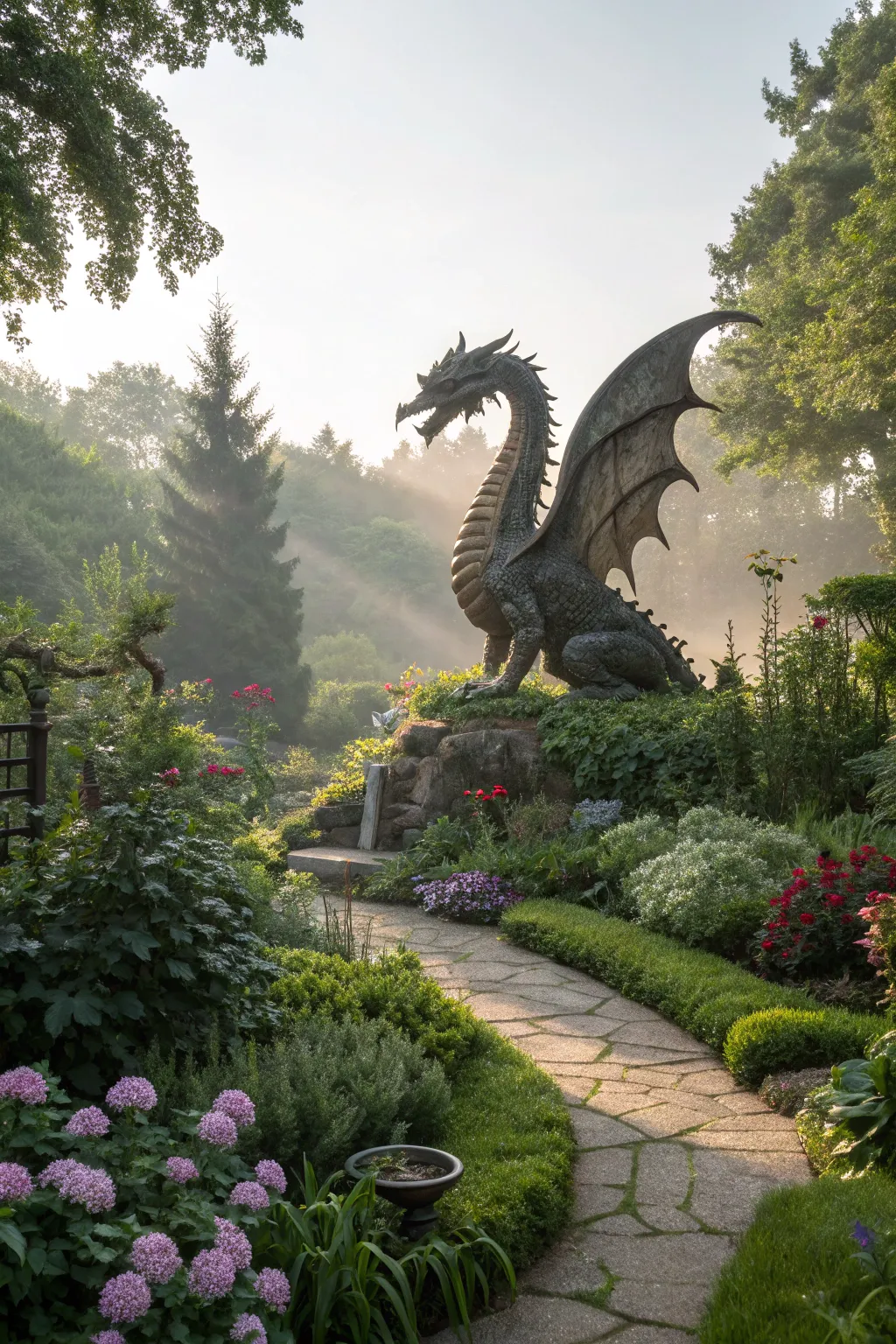 A dragon sculpture brings magic to your garden.