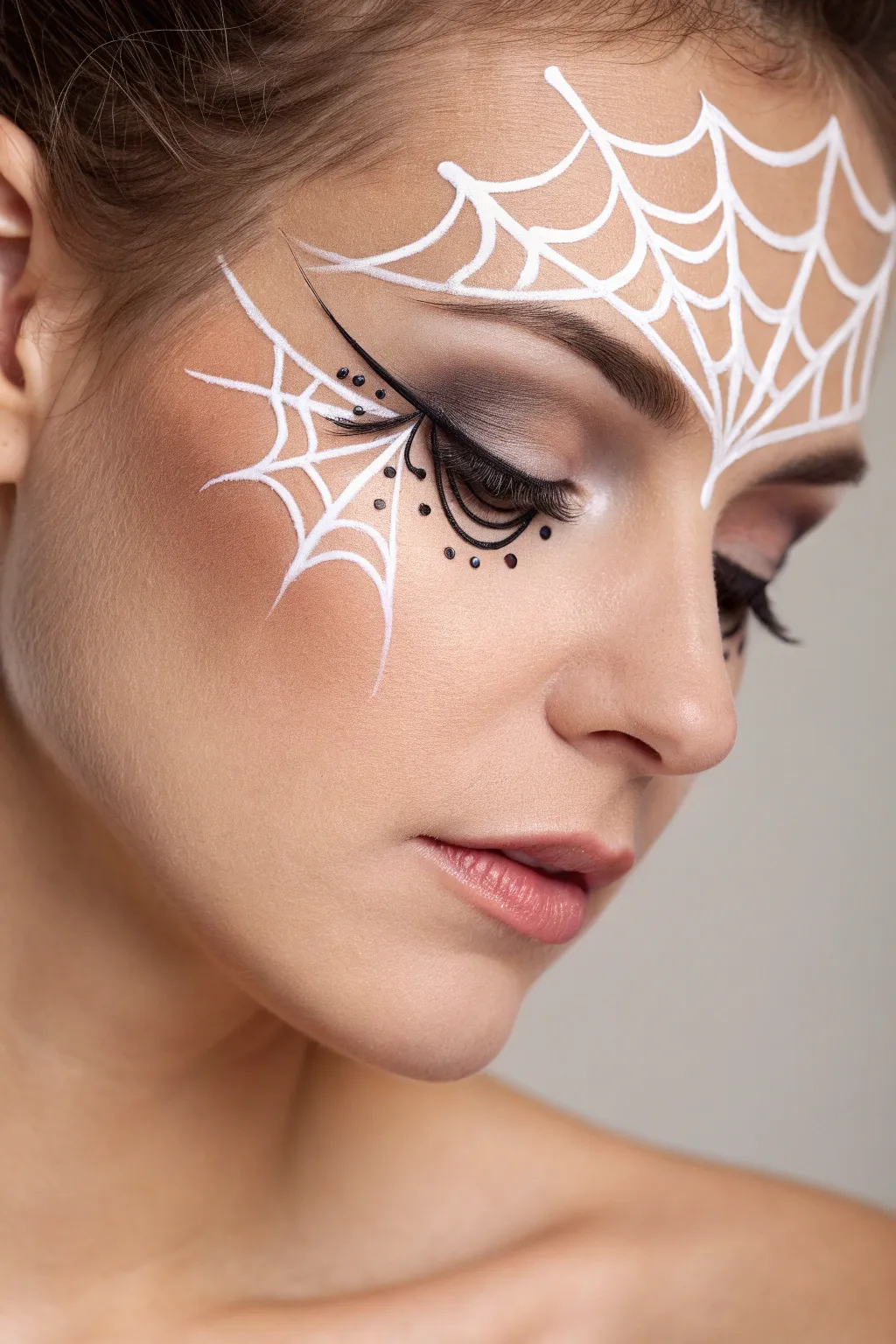 Embrace the elegant side of Halloween with minimalist spider web eyes.