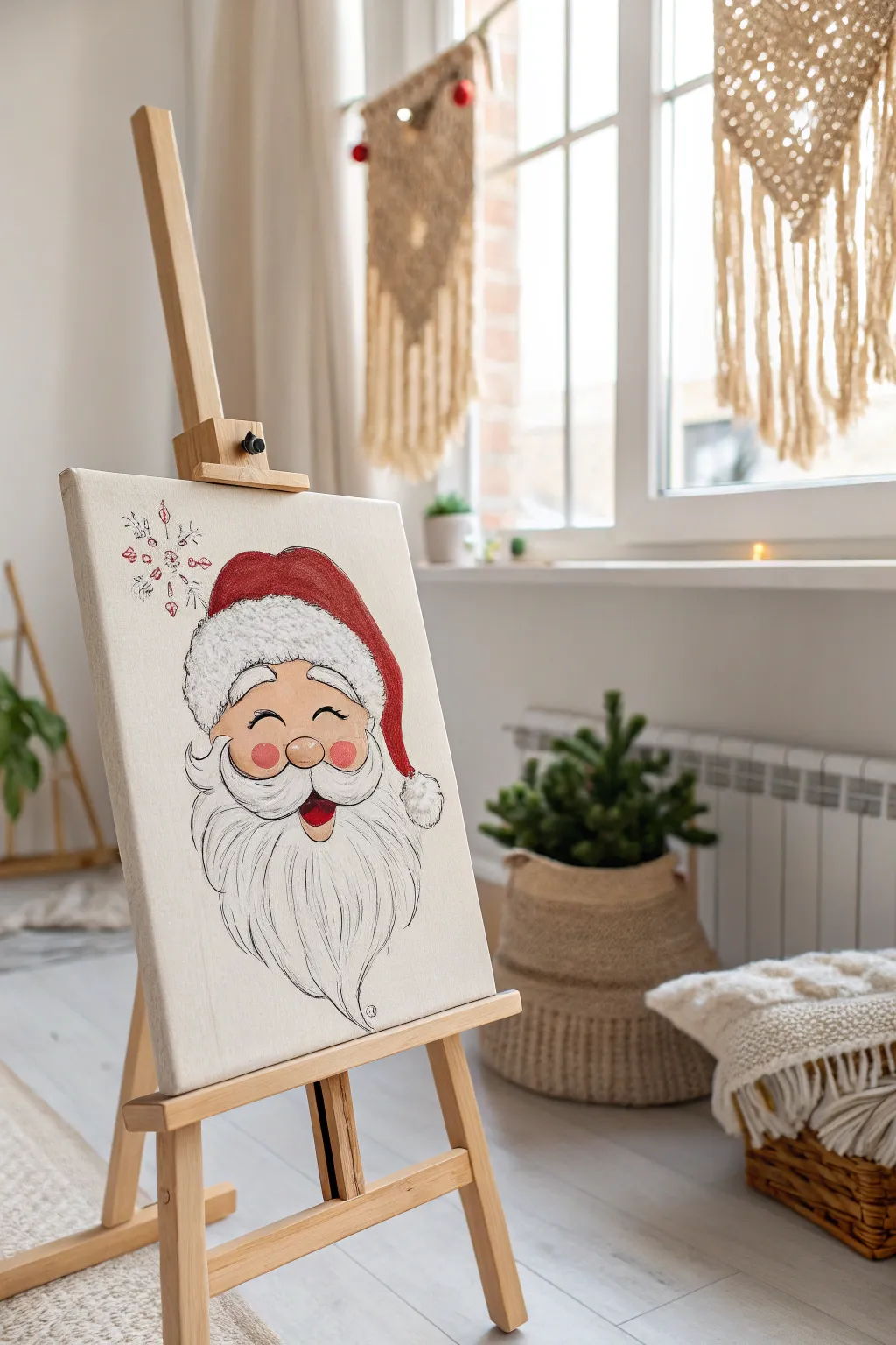 Capture the festive spirit with Santa's joyful portrait, where minimalism meets holiday cheer.