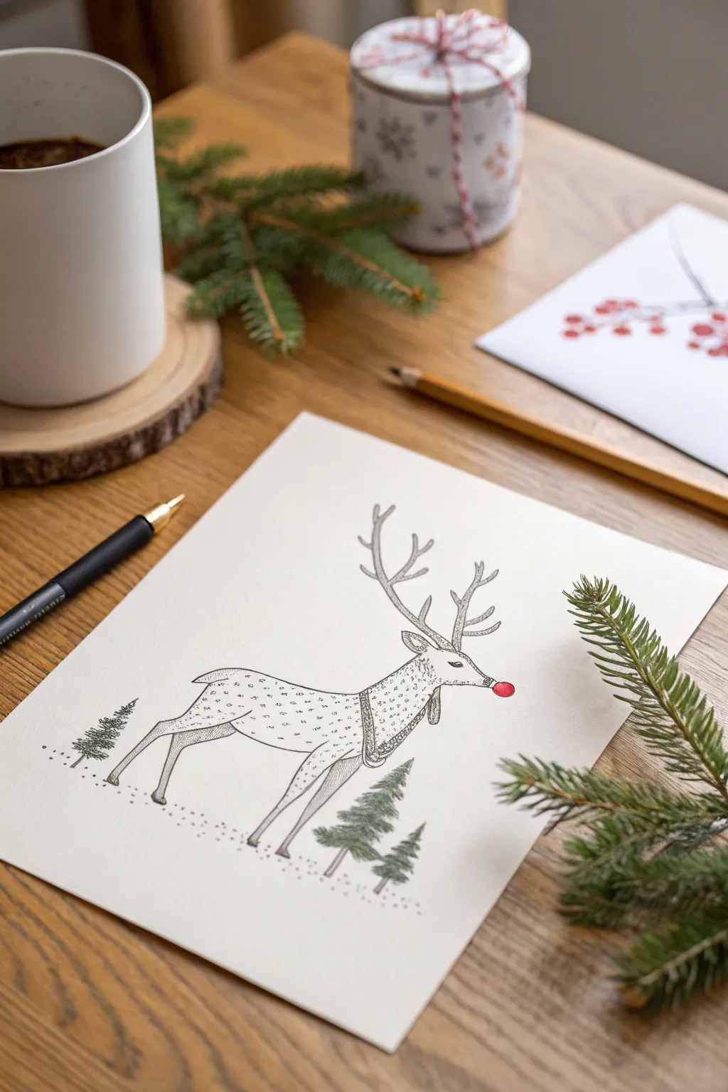 Capture the charm of Christmas with this minimalist reindeer drawing—simplicity meets festive flair.