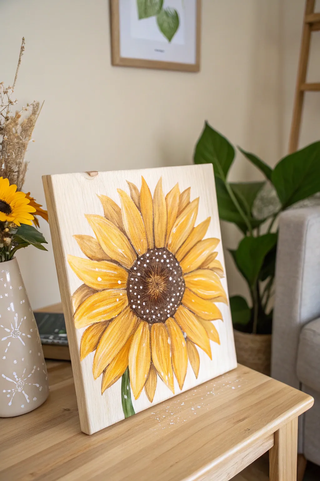Embrace the simple beauty of bold sunflowers with this easy and elegant painting idea.