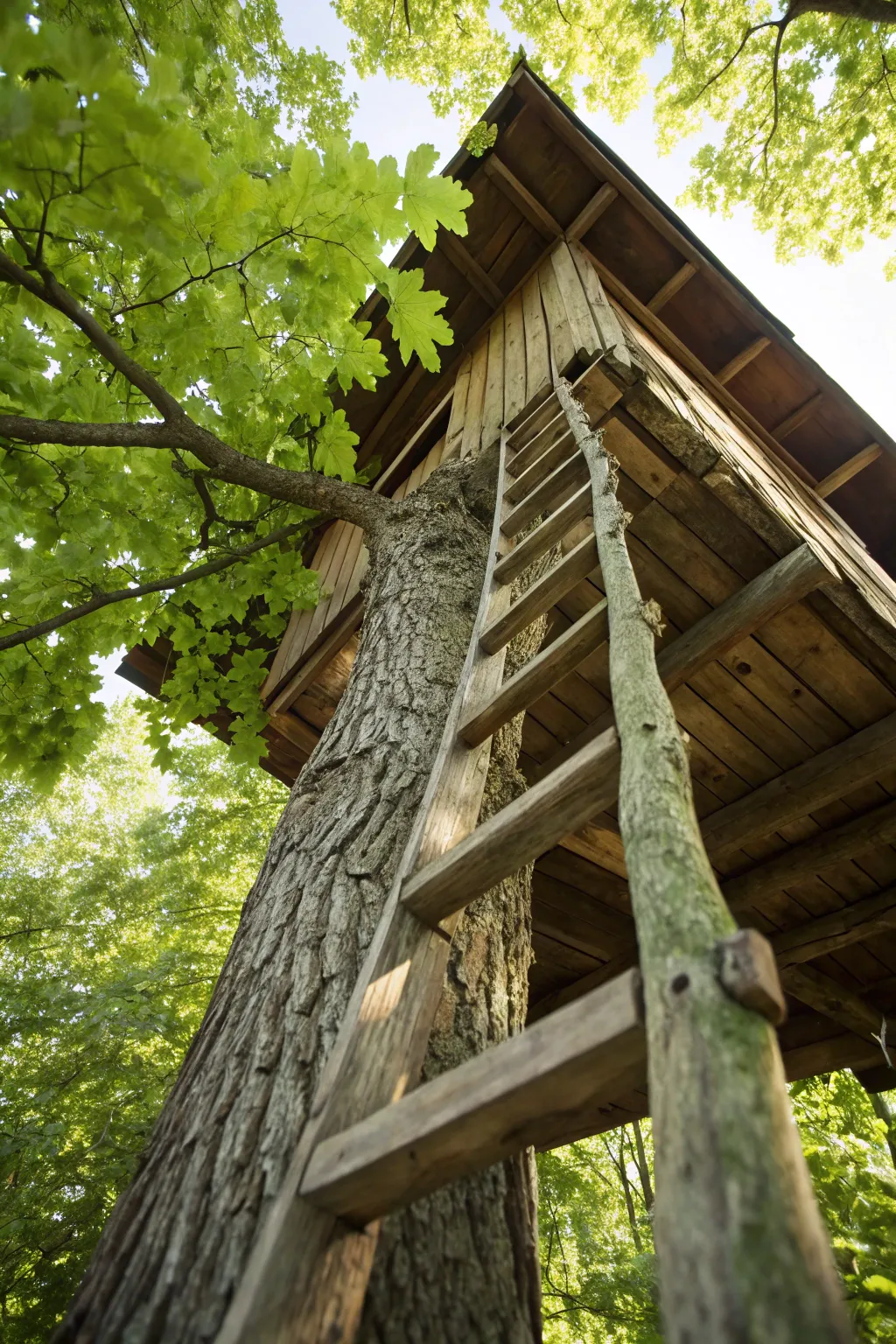 Elevate your adventure with a handcrafted ladder that leads to your personal treetop escape.