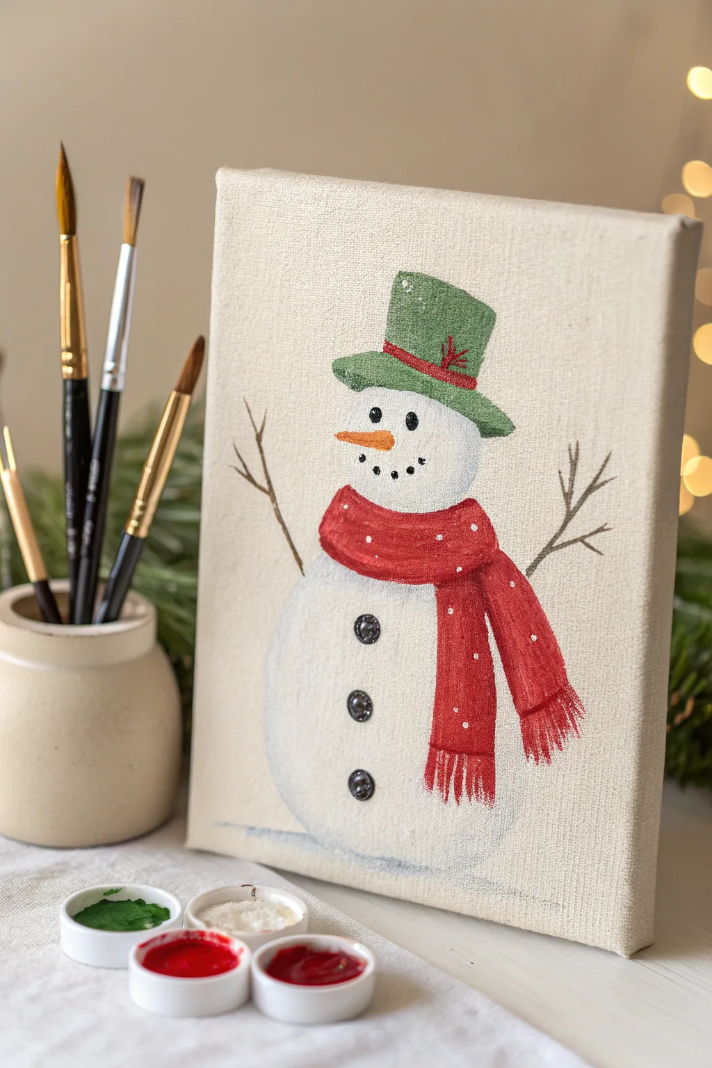 Add a splash of whimsy to your winter decor with this charming snowman painting!