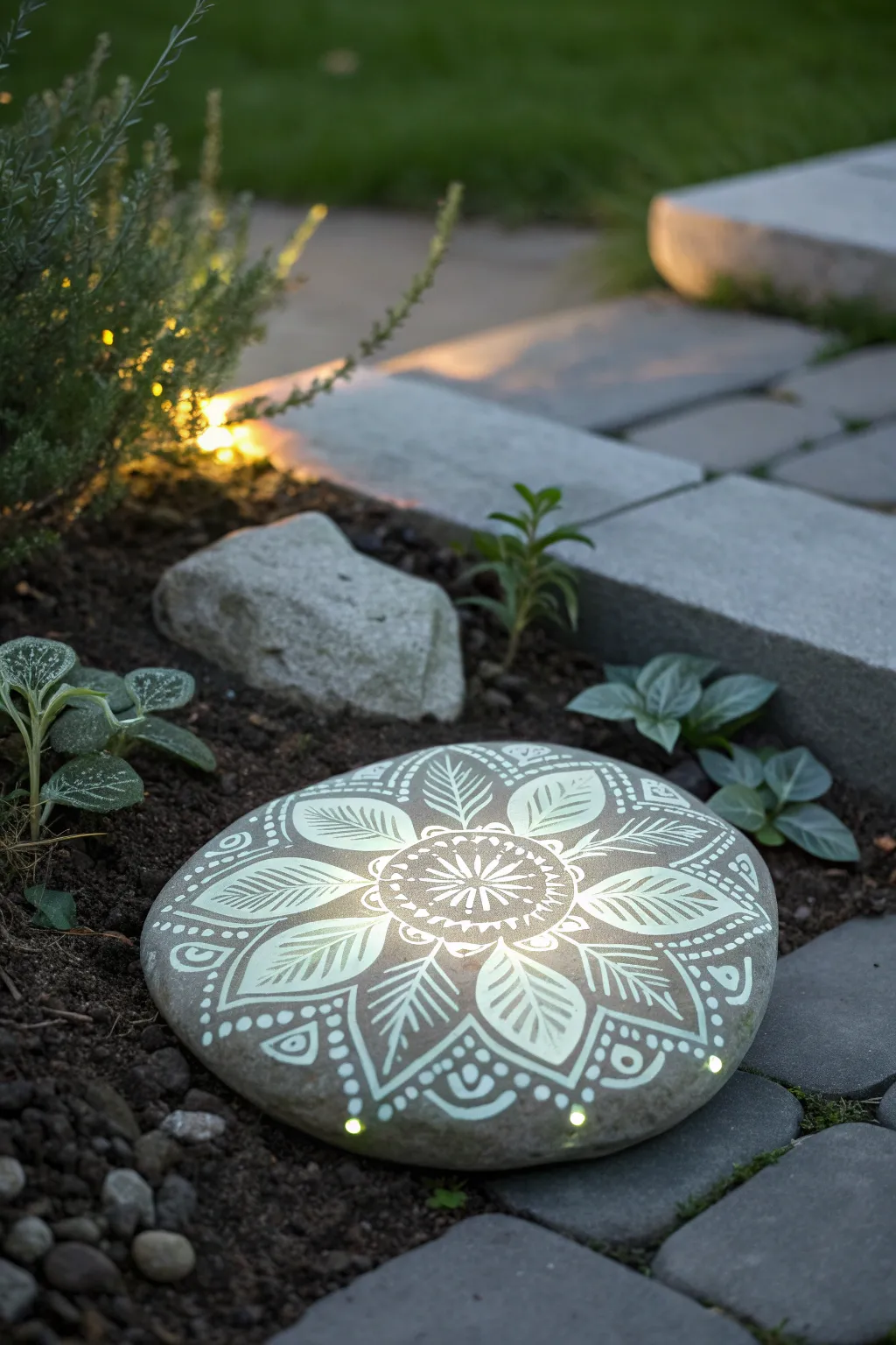 Illuminate your garden path with artistic glow-in-the-dark stepping stones for a touch of nighttime magic.