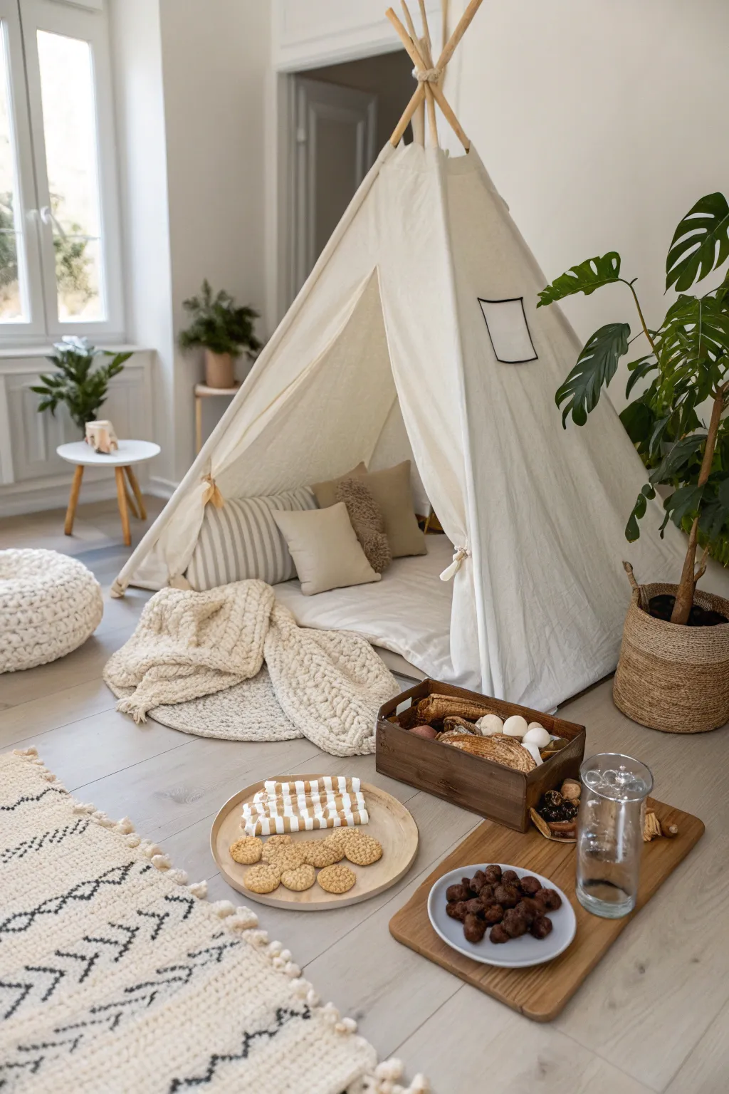 Transform your living room into a cozy camping retreat with this DIY indoor adventure setup. Perfect for a night of s'mores and stories!