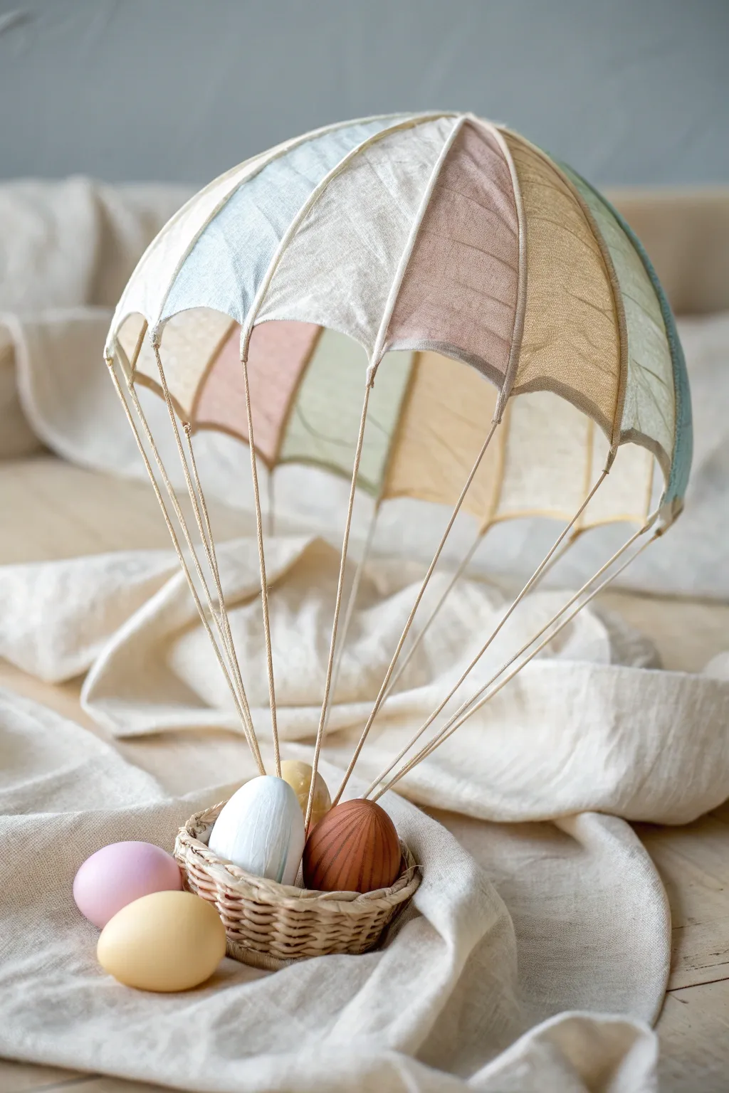 Crafted Elegance: Let your egg descend in style with a beautifully layered parachute design, embracing simplicity and natural beauty.