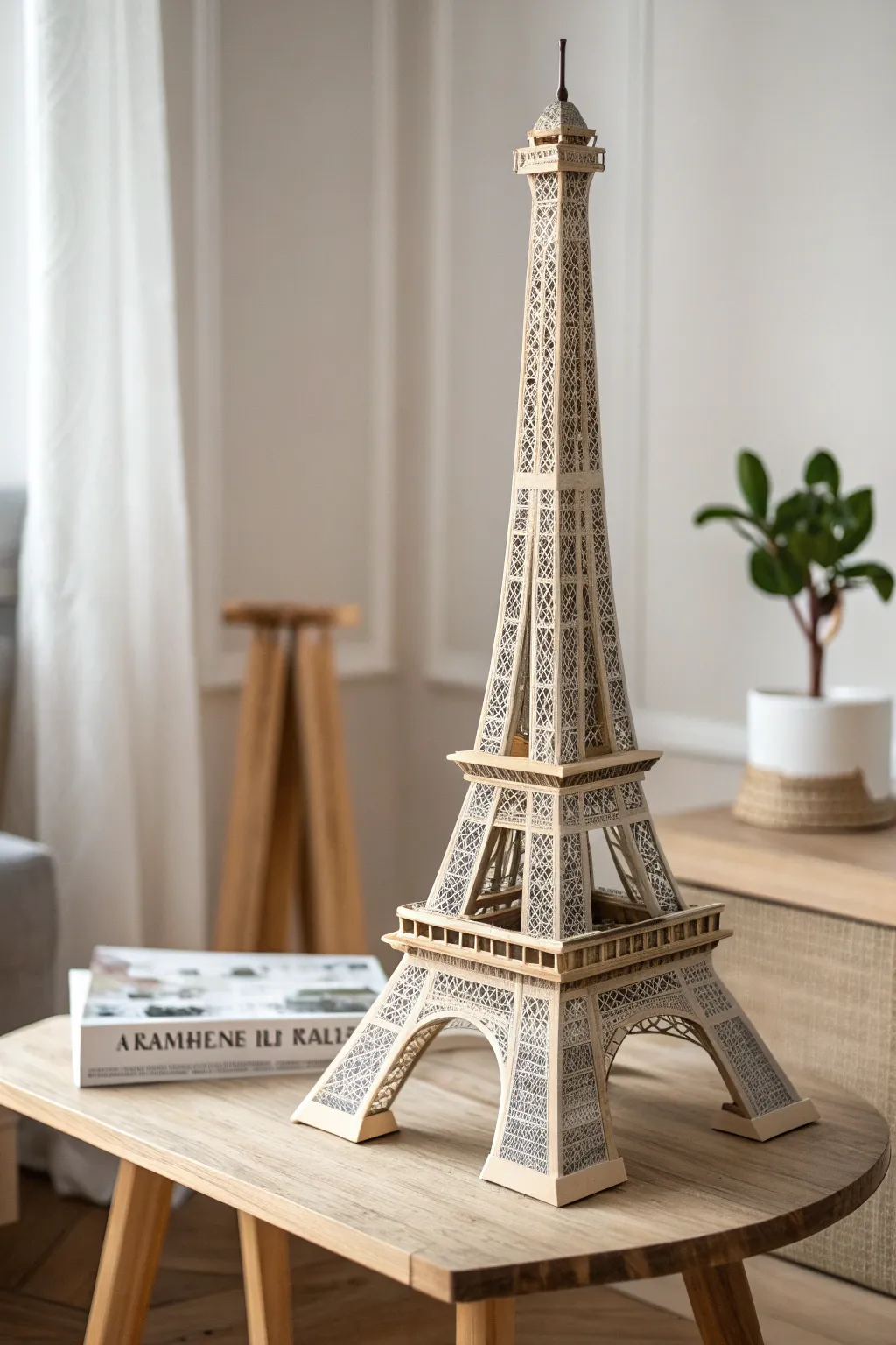 Elegance in Craft: Transform newspapers into a stunning Eiffel Tower sculpture for a touch of artistic charm.