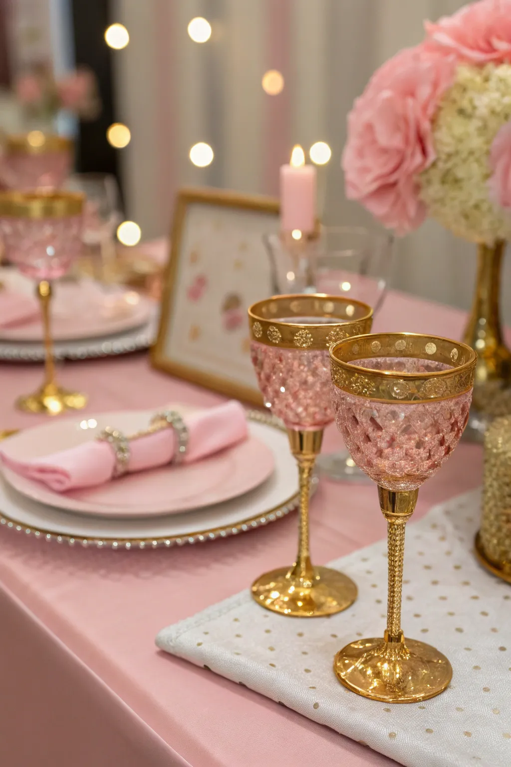 Gold-accented glassware brings elegance to the table.