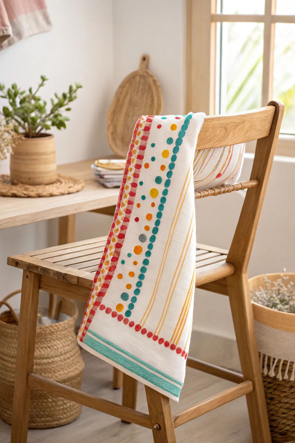 Add a pop of color and fun to your nursery with these vibrant, embroidered burp cloths—where Scandinavian minimalism meets playful boho charm.