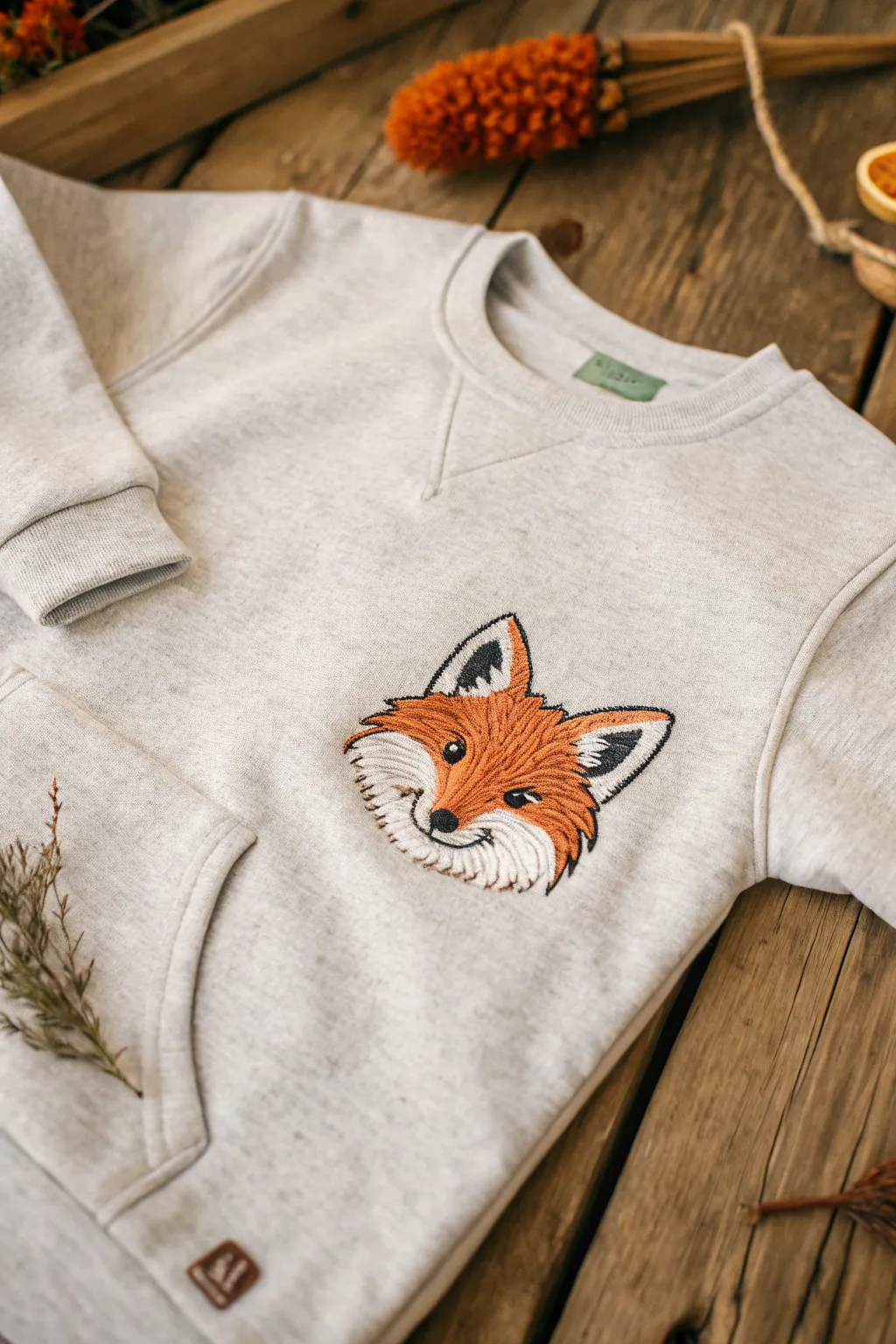 Add a playful twist to your wardrobe with this charming fox embroidery on a cozy sweatshirt. Perfect for those who love minimalist fashion with a touch of whimsy!
