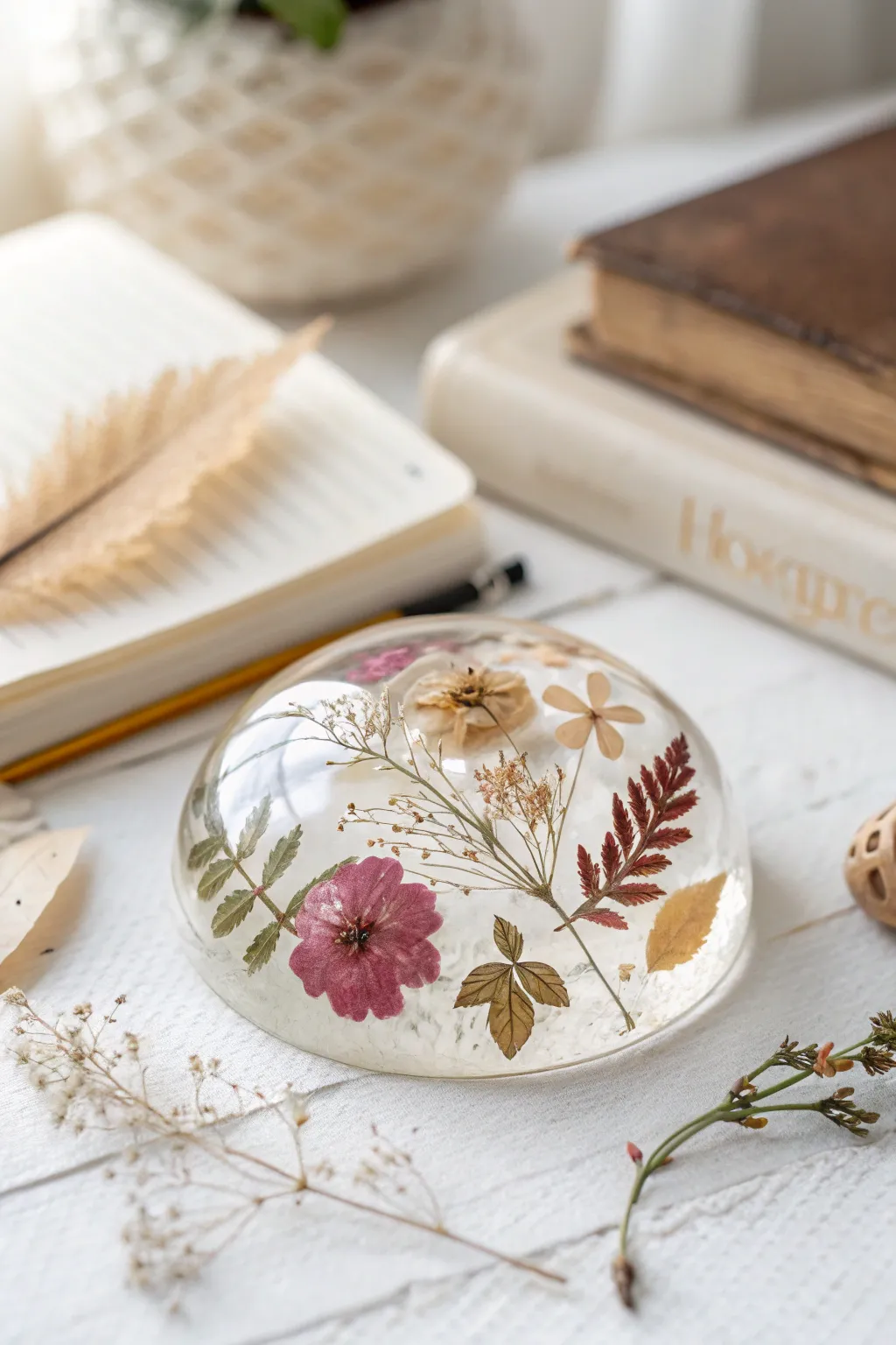 Capture nature's beauty with a stunning resin paperweight, a perfect blend of simplicity and elegance.