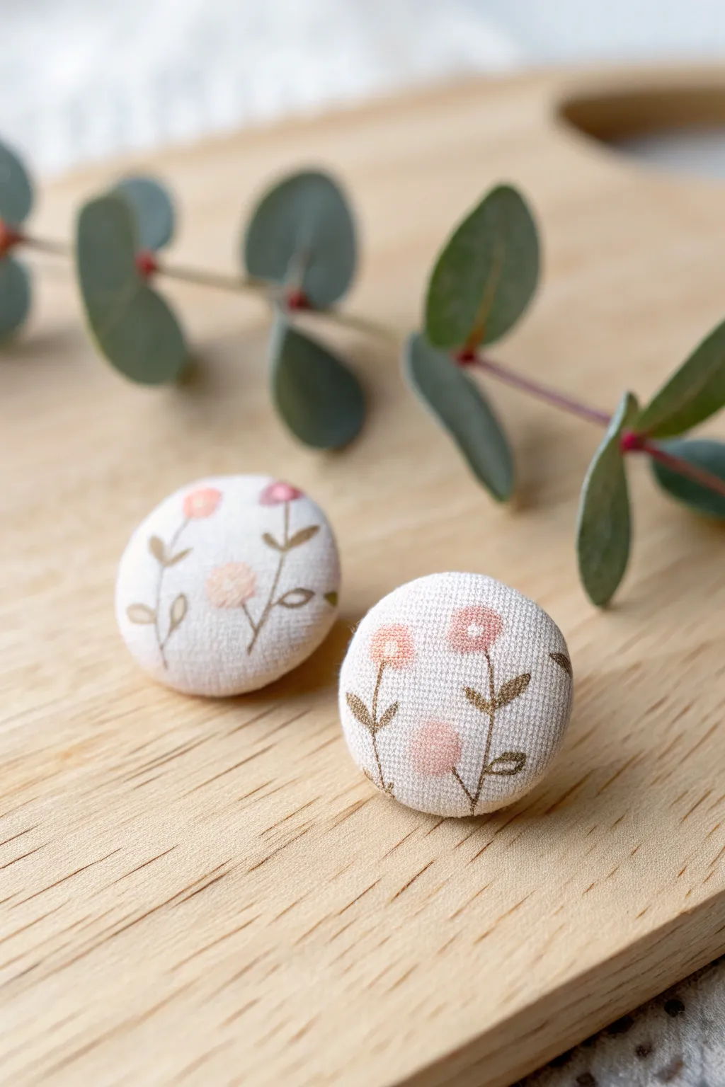 Elevate your style with these handcrafted fabric button earrings, where simplicity meets natural beauty.
